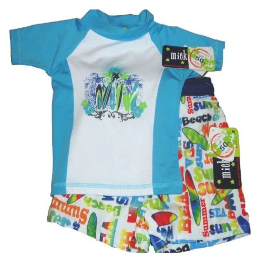 Boys Trunks Swimsuit 2 pc Set Rash Guard Top Bathing Swim Suit Surfboard